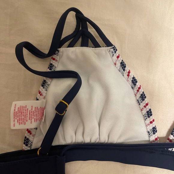 Xhilaration Navy, White & Red Striped swim suit - Picture 5 of 11